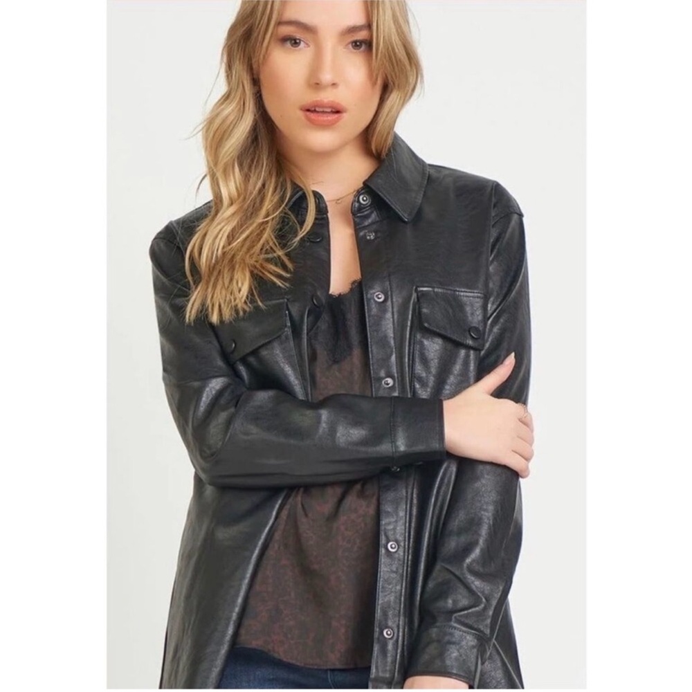 DEX Plus Size Black Faux Leather Shirt Jacket 1X